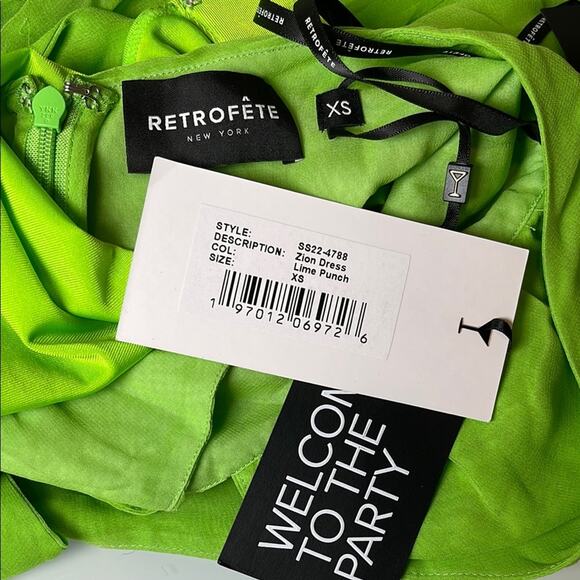 RETROFETE Zion Silk Chiffon Sheer Halterneck Lime Green Maxi Dress Size XS - Picture 13 of 14